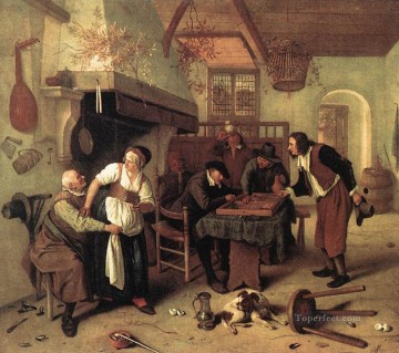 ヤン・ステーン Painting - 酒場にて オランダの風俗画家ヤン・ステーン